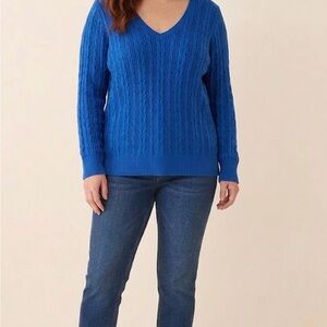 St. John's Bay Cabled V-Neck Sweater in Bright Blue